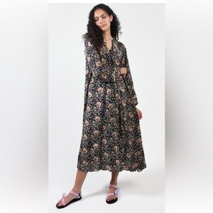 Natalie Martin Black and Pink Floral Long Sleeve Dress